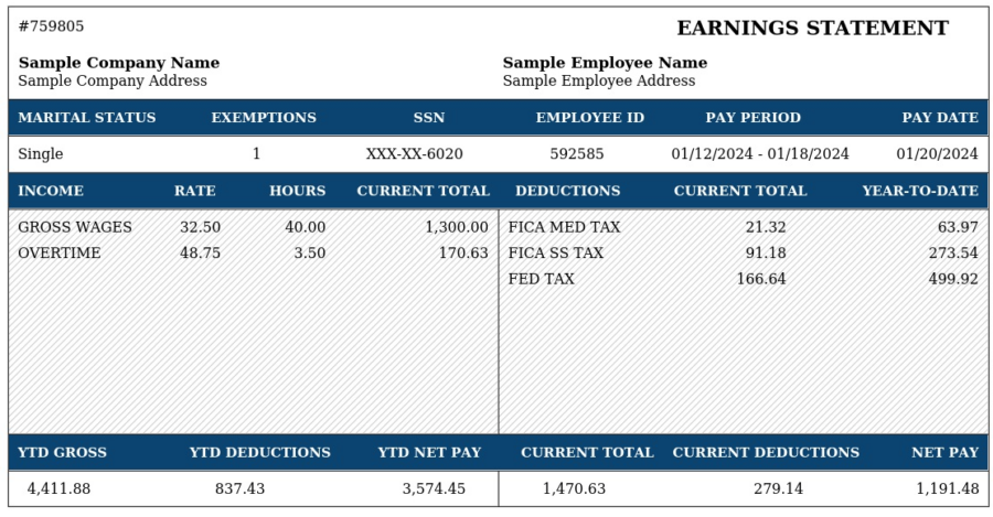 Free Pay Stub Template Generator | Sample Pay Stubs Examples | Generate ...