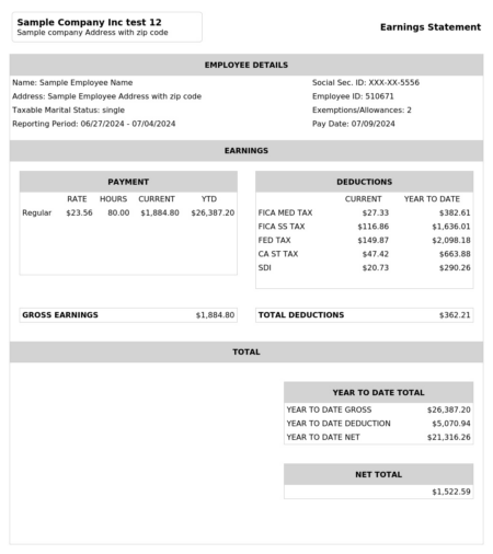 Free Pay Stub Template Generator | Sample Pay Stubs Examples | Generate ...